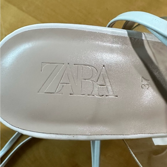 Zara White Heeled Leather Lace-Up Sandals Size 6.5 - Picture 7 of 10